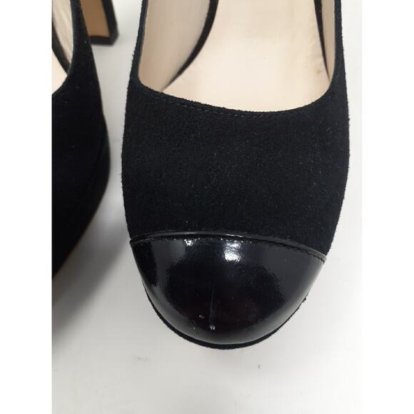 LK Bennett London Womens Shoes Size 7 Black Suede Cap Toe Ankle Strap Heels - Picture 5 of 14